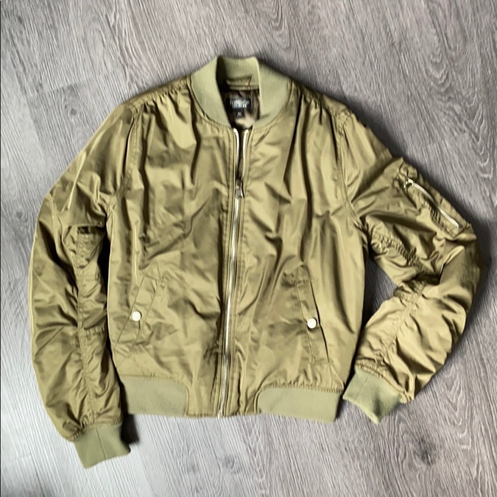 TopShop Bomber Jacket in Army Green